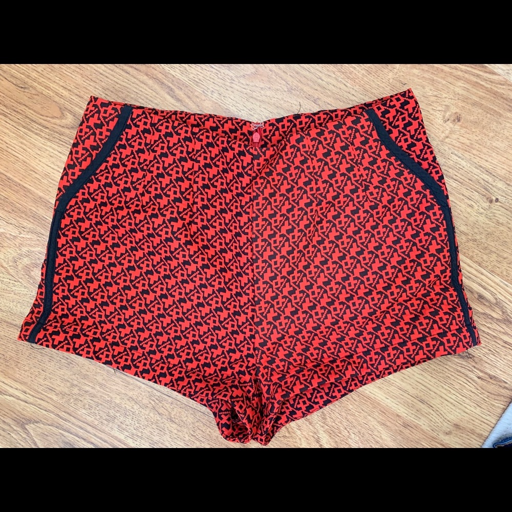 MOON Brand Red/Black Geometric Print Booty Shorts
